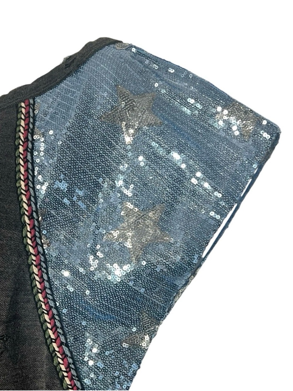BiBi USA Flag Sequin Sleeve Top M Jersey Distressed Grunge Patriotic Americana - Picture 4 of 9
